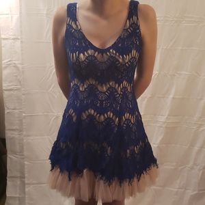 Bdarlin blue lace with nude slip dress.
